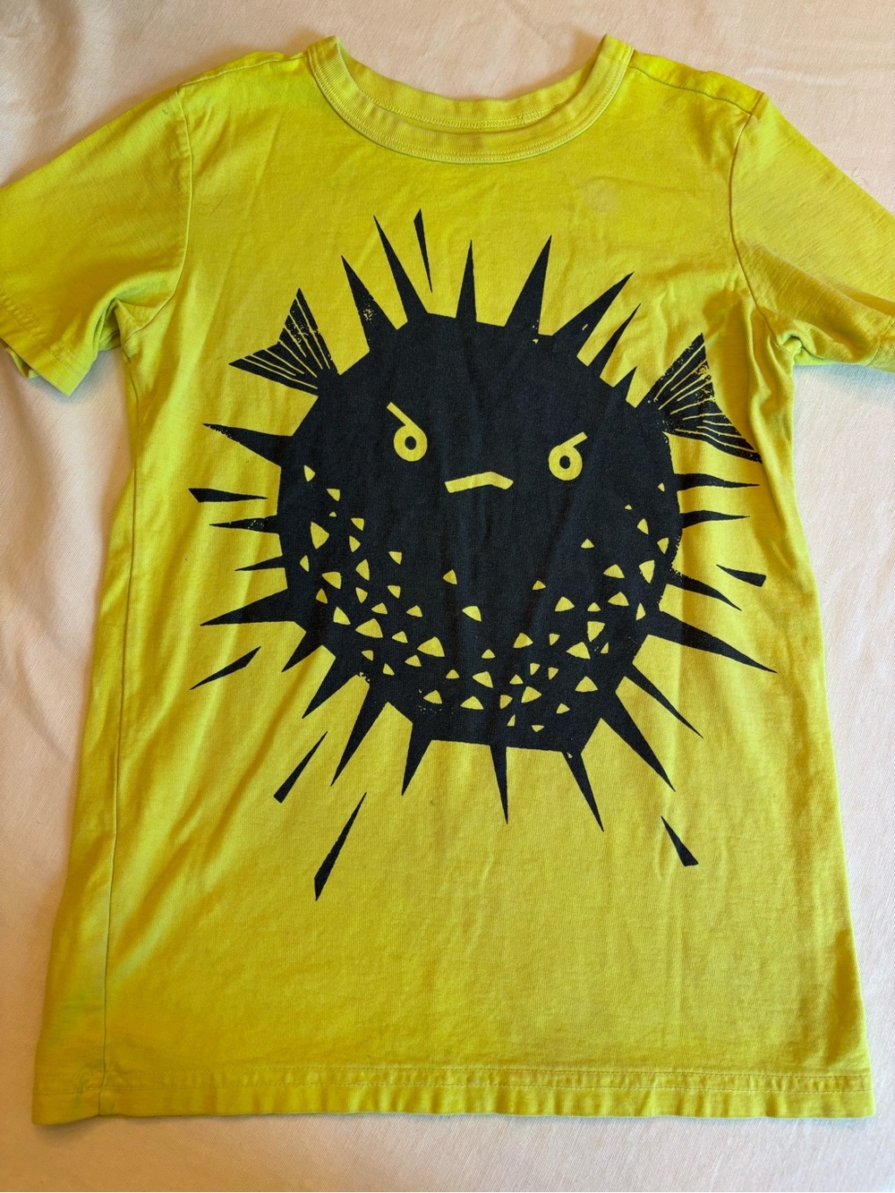 Tea Collection Neon Yellow Tee with Black Puffer Fish Graphic